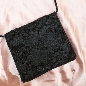 VINTAGE little black beaded mid 90s purse
